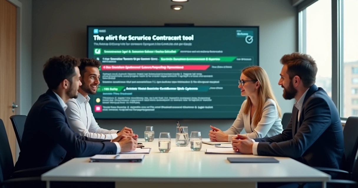 Equipe reunida diante de uma tela com alertas de vencimento de contratos 