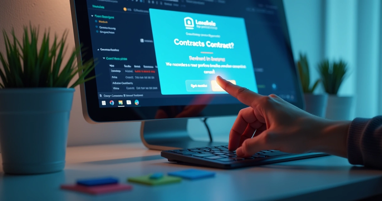 Tela de computador com alerta de renovação de contrato SaaS