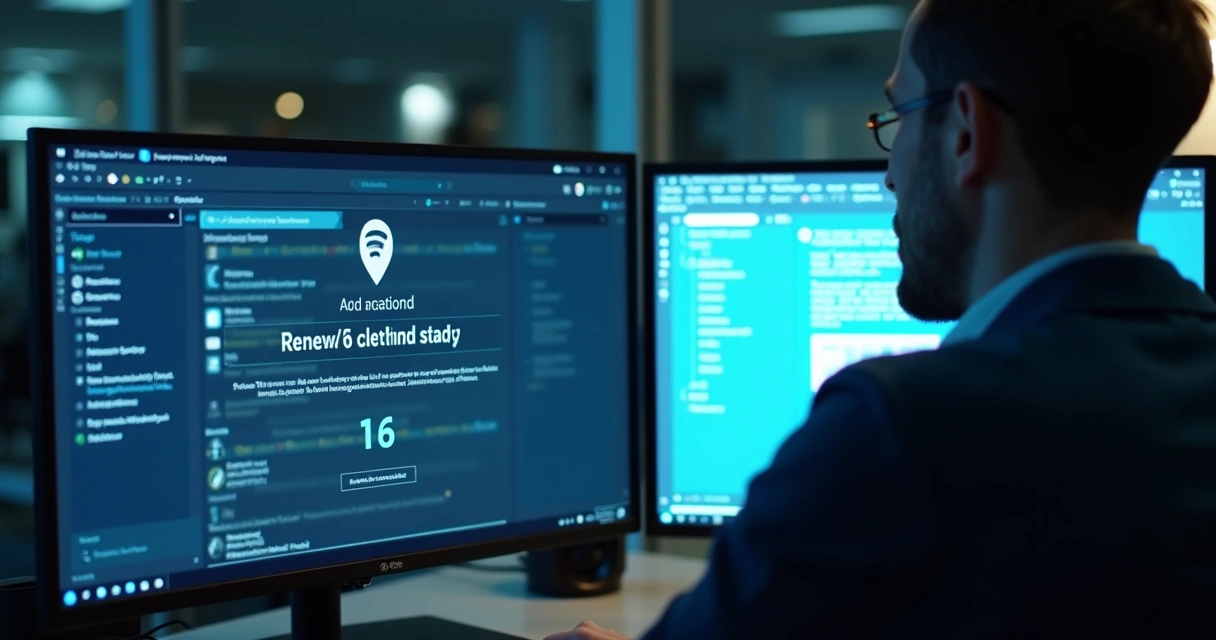 Notificação de alerta de renovação de software em tela de computador 