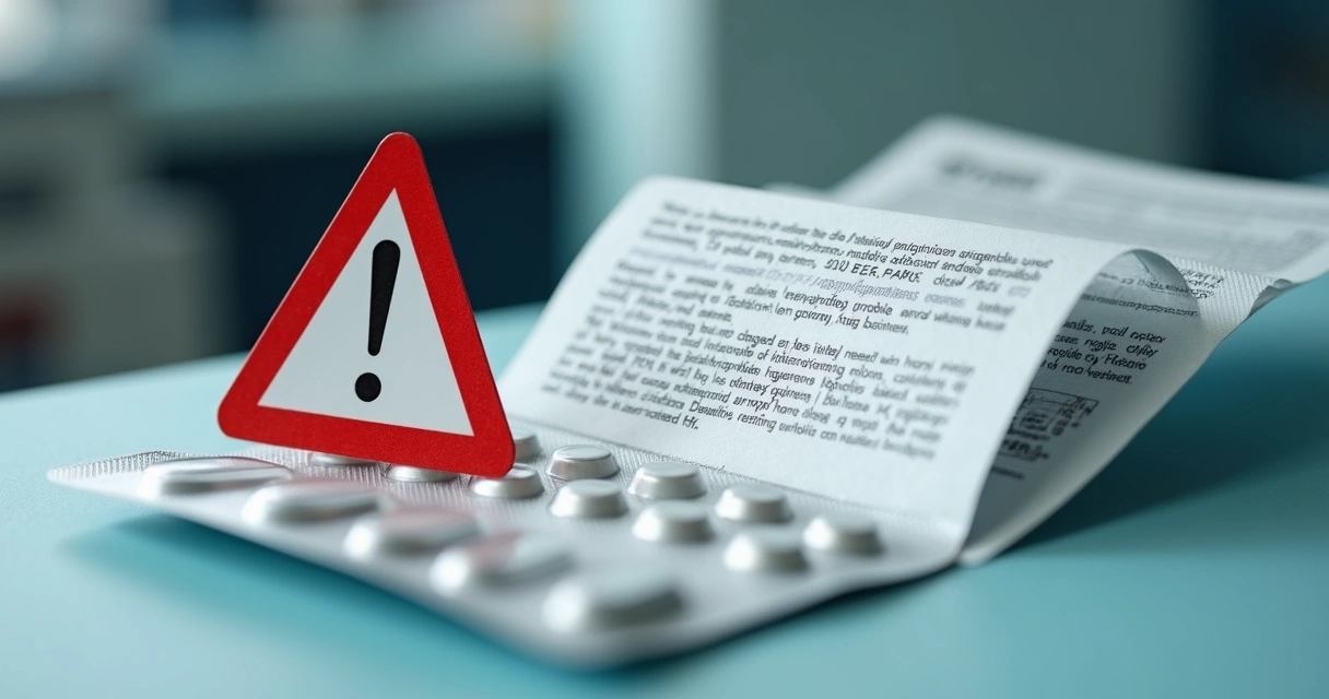 Sinal de alerta médico com bula de medicamento de PrEP aberta