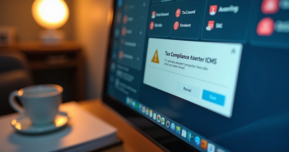 Tela de sistema de alerta fiscal em computador 