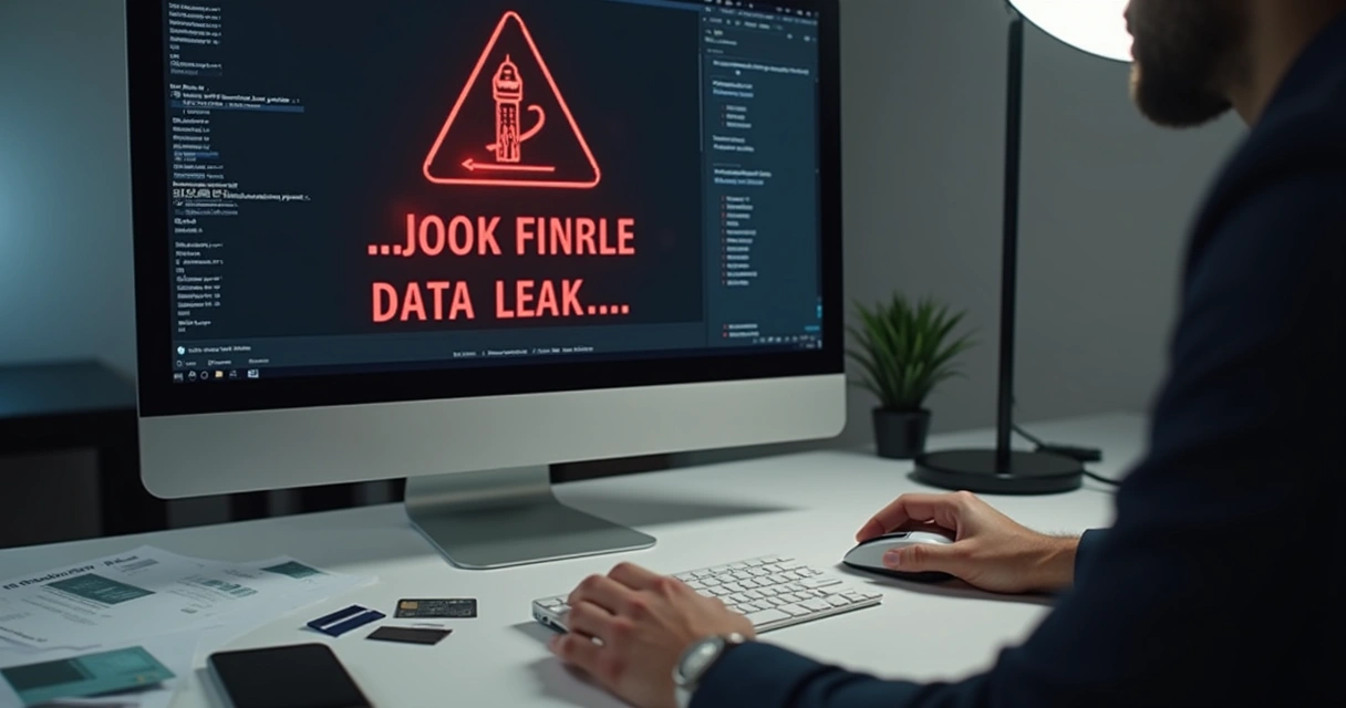 Alerta de segurança em tela de computador com símbolos de cartão de crédito