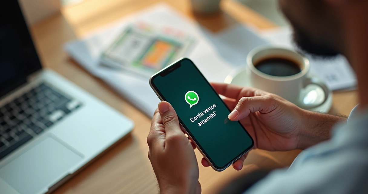 Notificação de alerta financeiro chegando no WhatsApp do usuário 