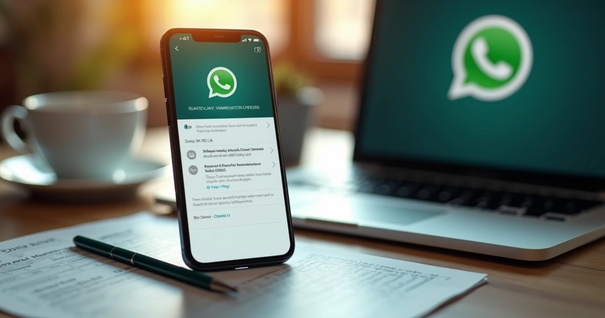 Celular com alerta de cobrança no WhatsApp ao lado de notebook de empresa pequena 