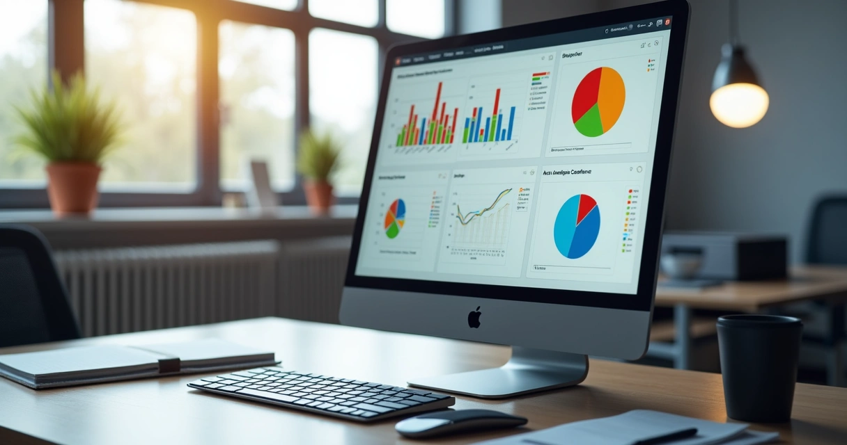 Tela de computador exibindo painel digital com gráficos, alertas automáticos e dados de compliance para licitações públicas 