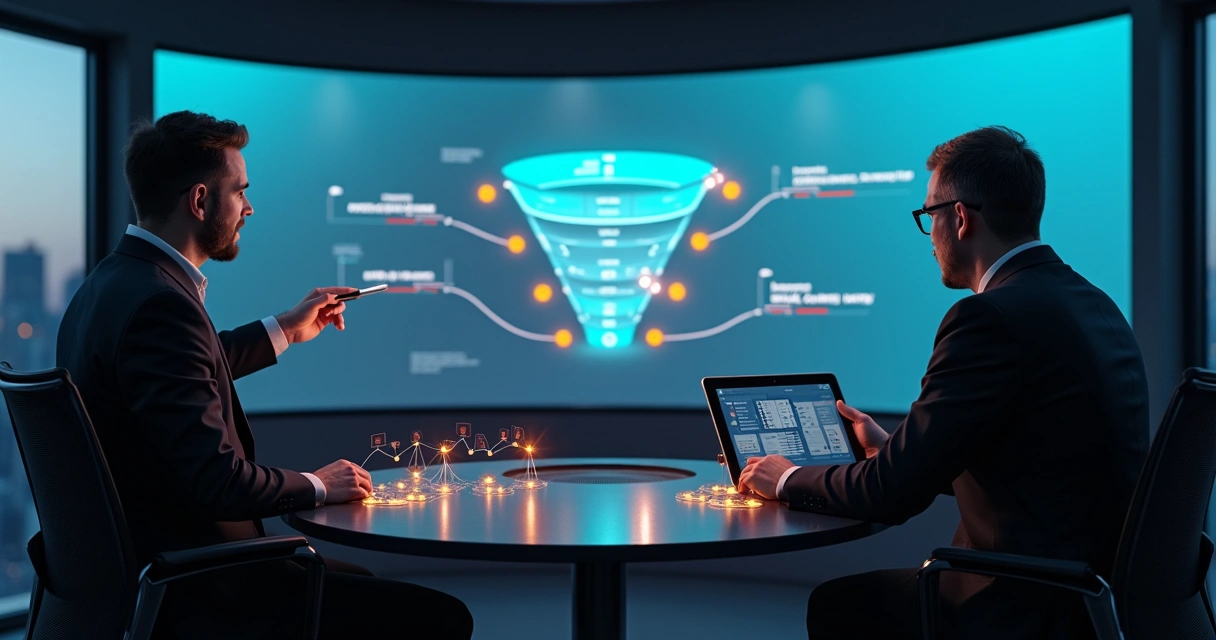 Painel digital com funil de vendas B2B e alertas automáticos em destaque 