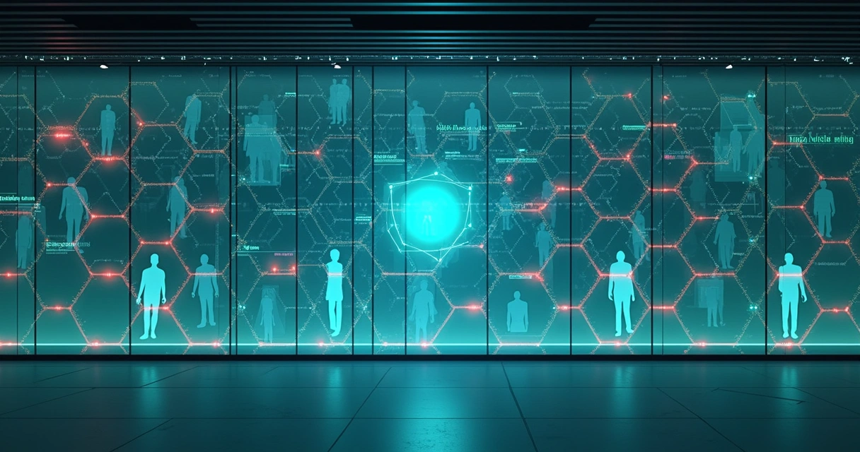 Interface abstrata com silhuetas de pacientes e alertas nutricionais em destaque 