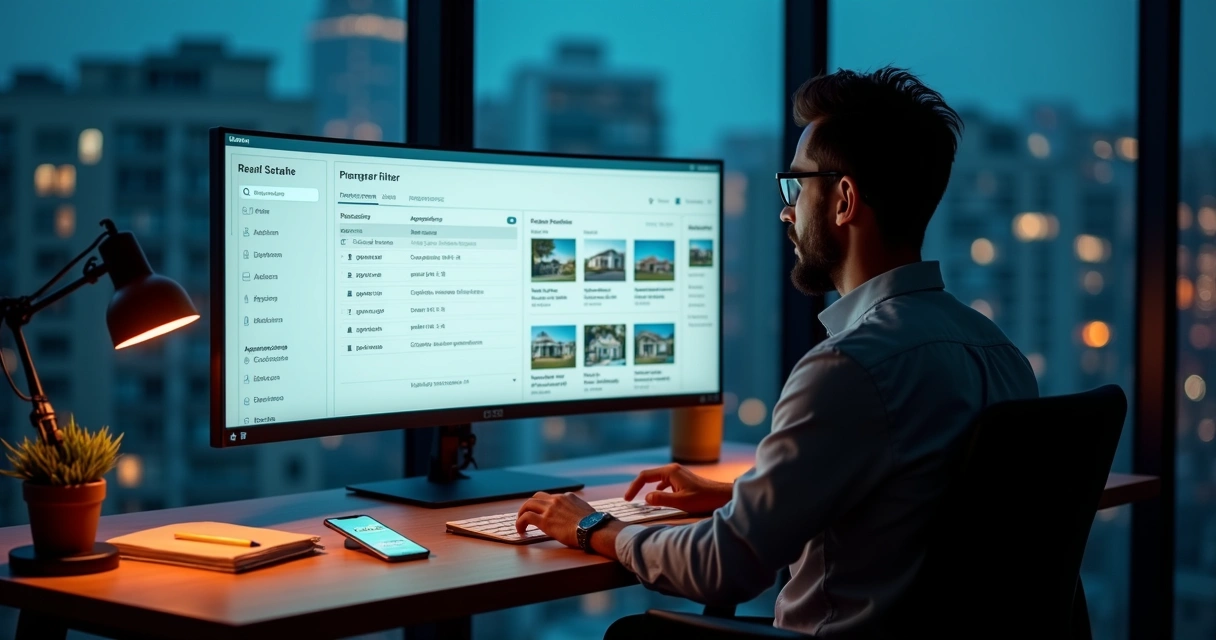 Investidor configurando alertas personalizados de imóveis em tela com filtros destacados 