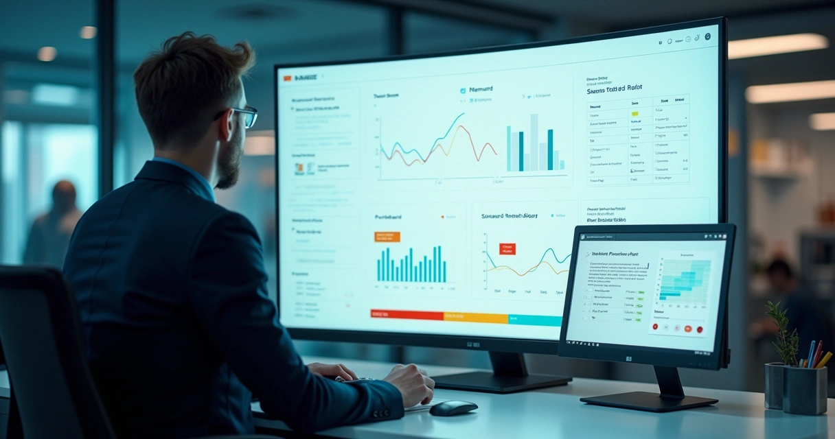 Gestor analisando painel com alertas preditivos de estoque 