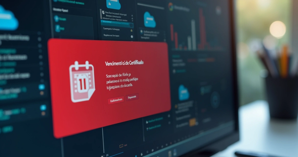 Alerta de vencimento de certificado em tela de computador corporativo 
