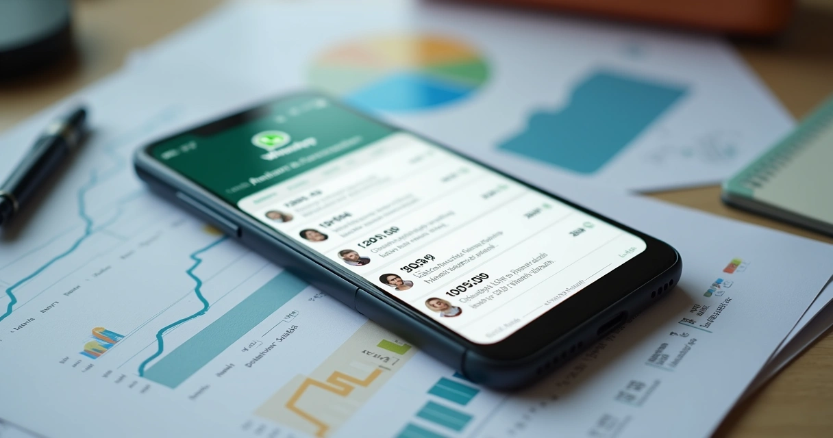 Tela de smartphone recebendo alertas financeiros no WhatsApp