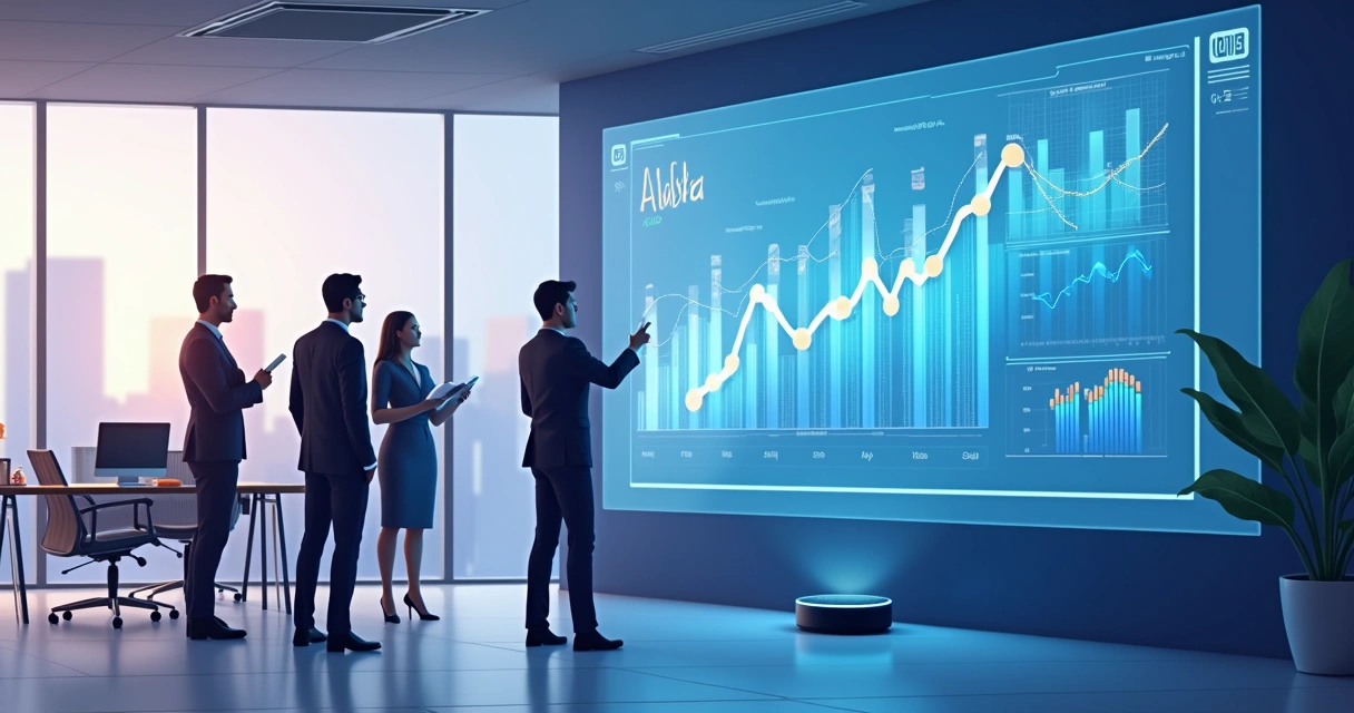 Alexa mostra gráficos e dados em tela para equipe de negócios 