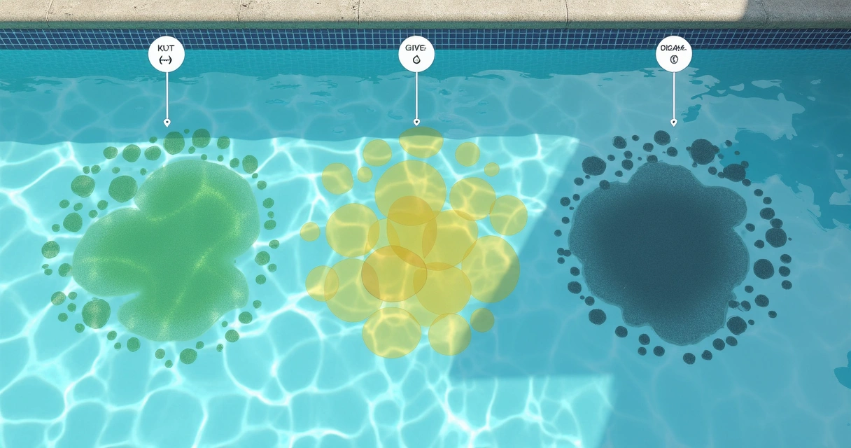 Three types of pool algae on pool surfaces 