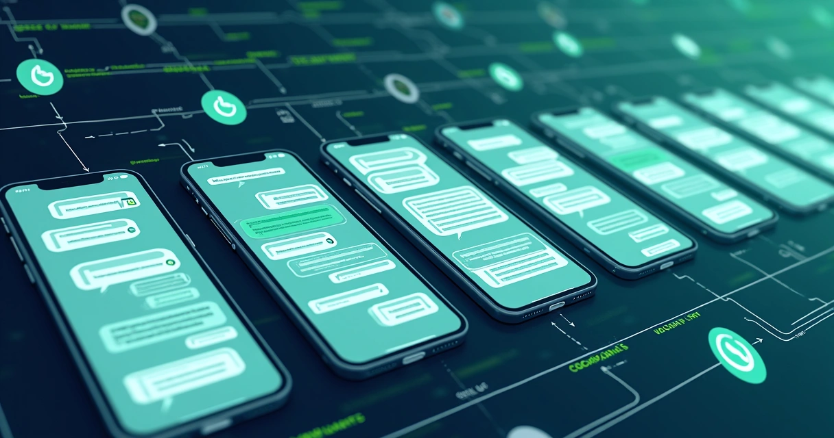 Fluxo visual de algoritmos analisando mensagens em smartphones 