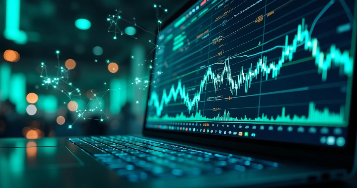 Algoritmo interpretando gráficos de ativos financeiros em tela escura 