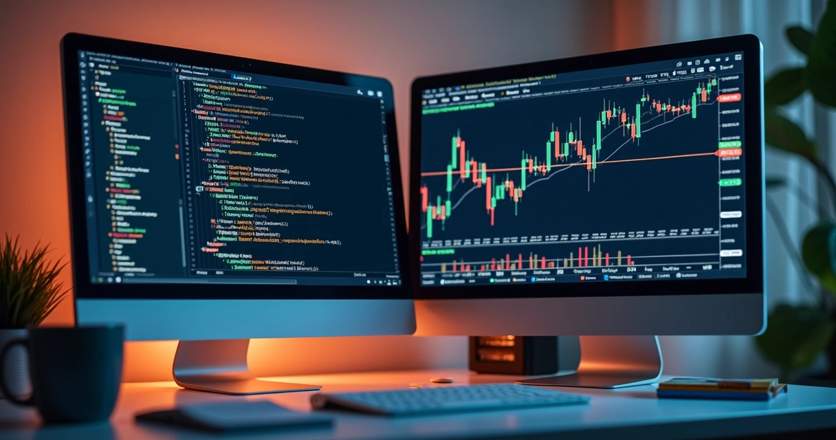 Código de algoritmo de banda de Bollinger em tela de computador 