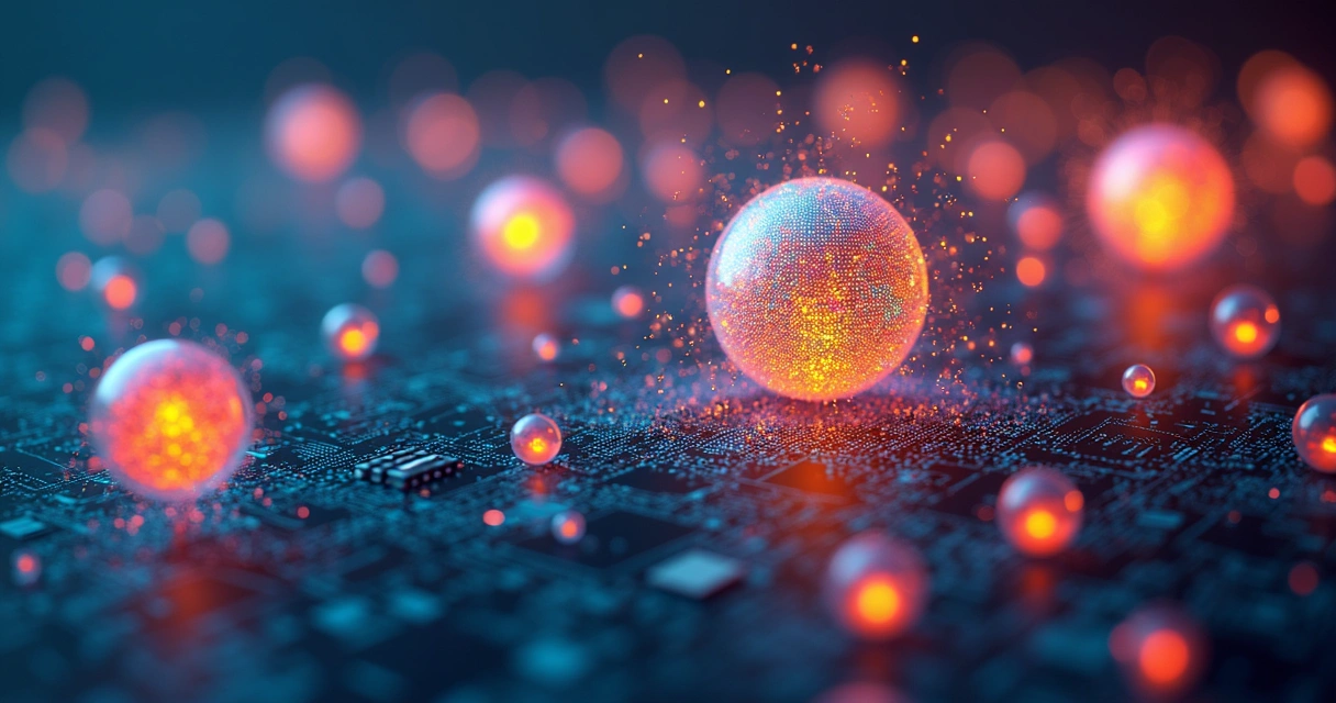 Representação dos algoritmos do Google em tons coloridos, raios de luz conectando dados 