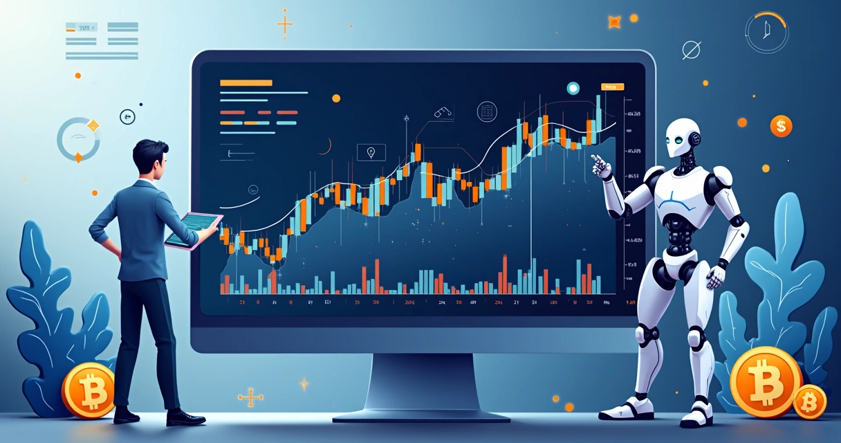 Algoritmo visualizando dados de gráfico de criptomoedas no computador 