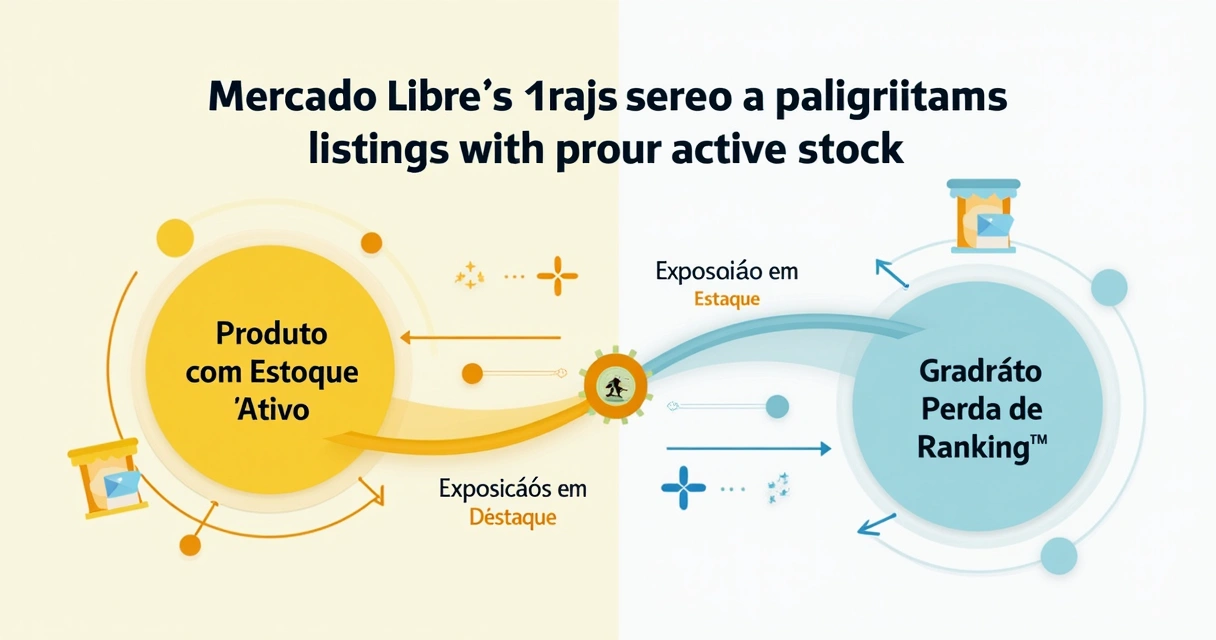 Fluxograma ilustrando algoritmo do Mercado Livre priorizando anúncios com estoque ativo