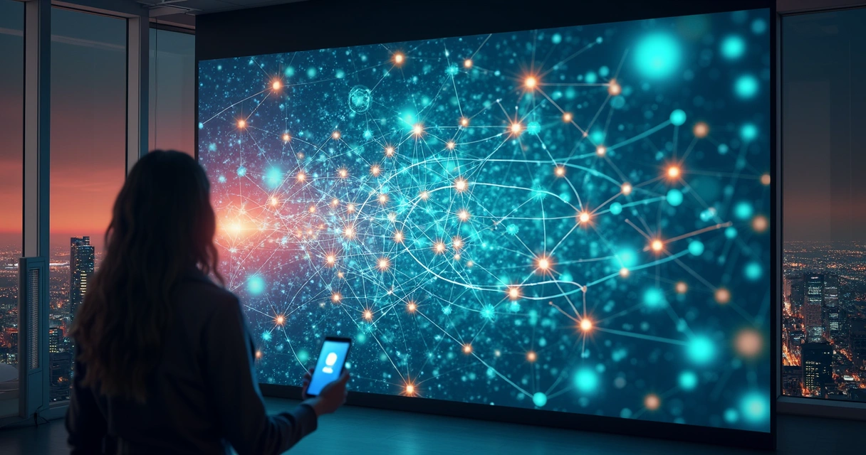 Gráfico ilustrativo de IA com decisão preditiva e árvore de decisão 