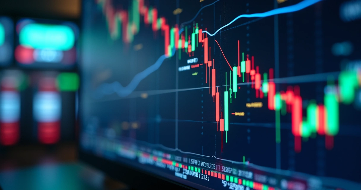 Tela de computador exibindo gráficos financeiros complexos e códigos de algoritmos para trading de alta frequência 
