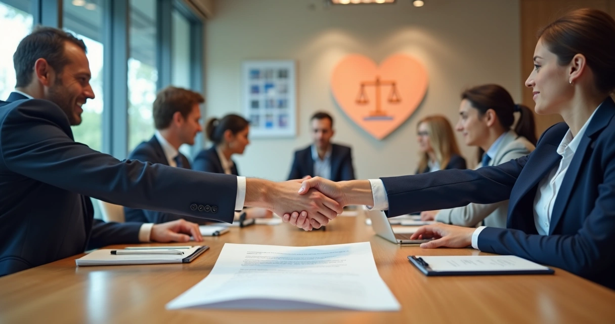 Representación de ciudadanos y representantes institucionales estrechando manos en un acuerdo ético 