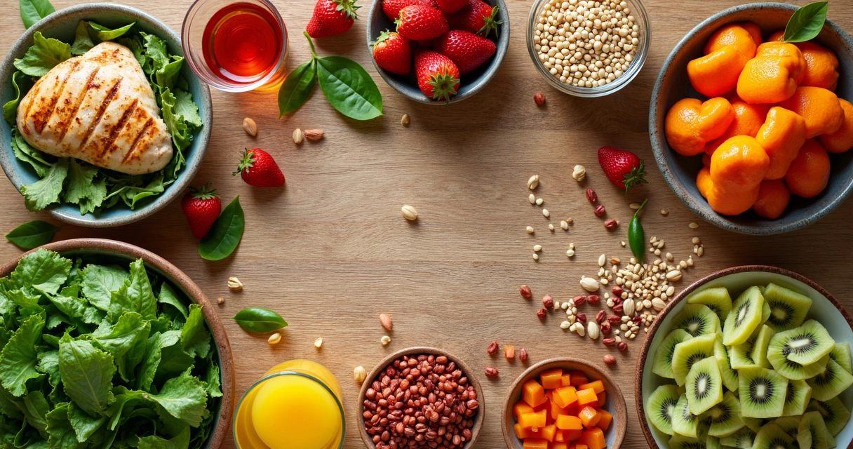 Variedade de alimentos saudáveis em uma mesa 