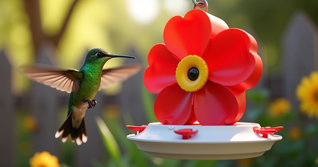 Alimentador inteligente para beija-flor com câmera 4K em jardim 