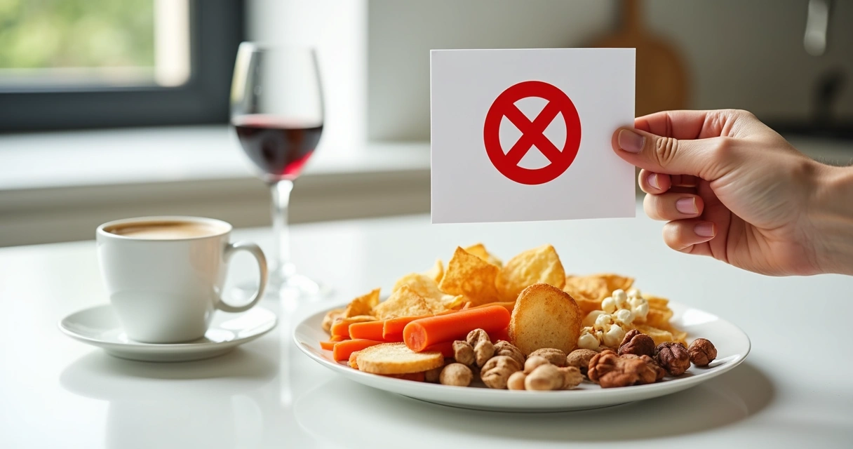 Prato com alimentos duros e crocantes que devem ser evitados após implante 