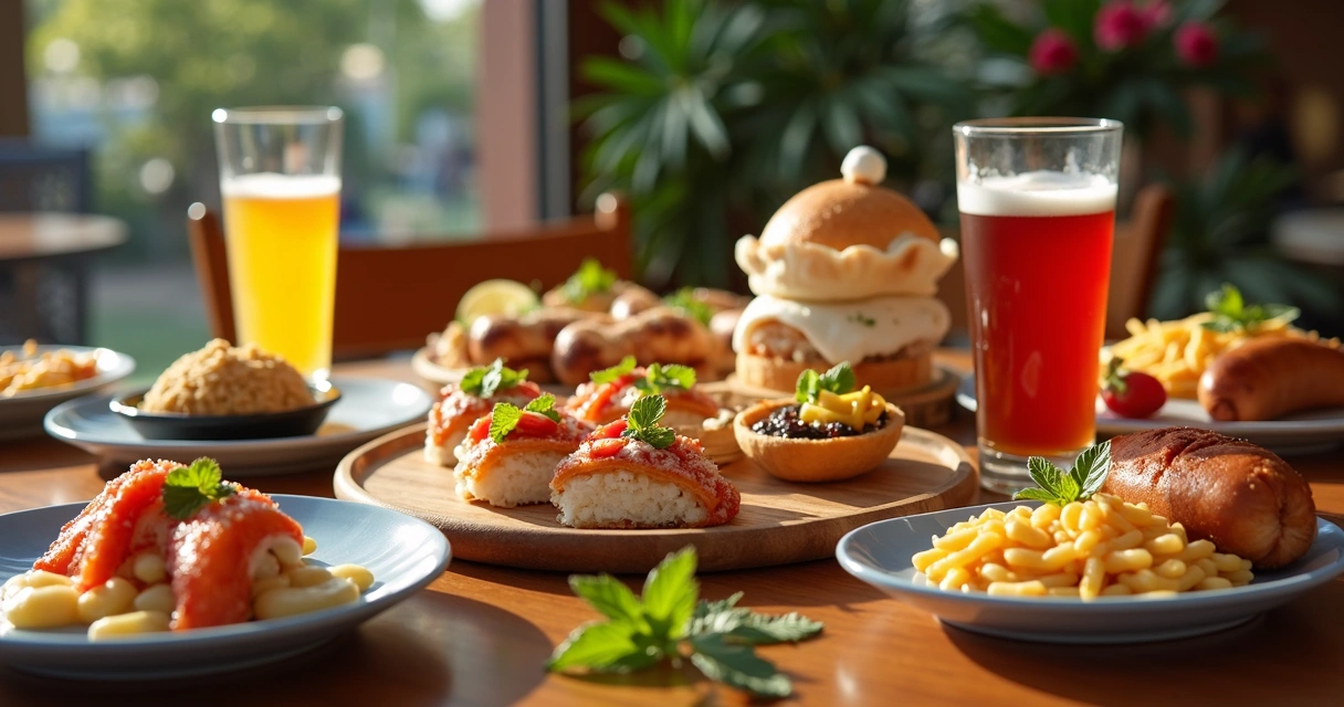 Mesa com comidas típicas de vários países do Epcot
