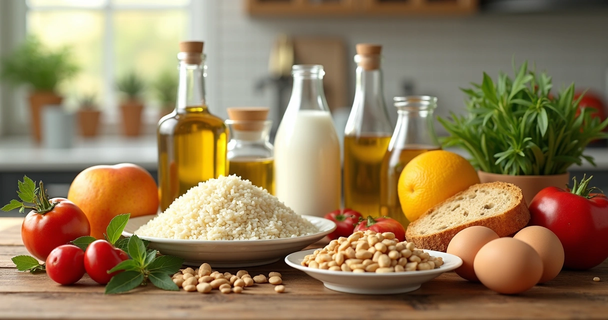 Alimentos básicos como leite, arroz, feijão e pão em destaque, mostrando diferentes taxas de IVA