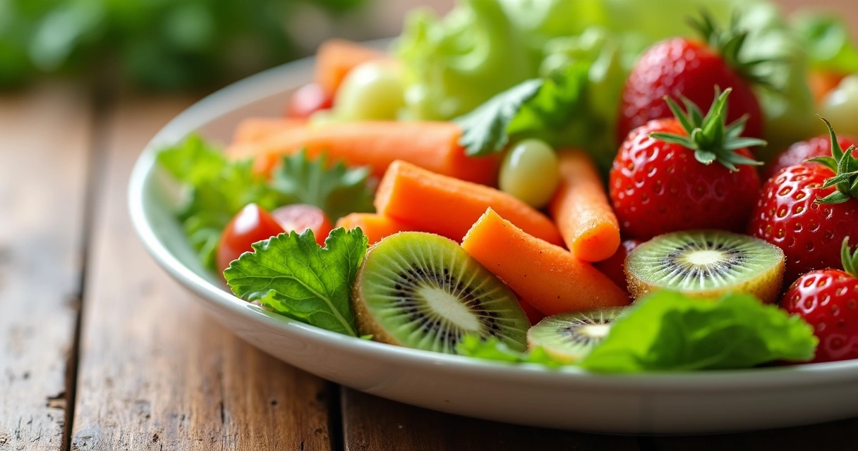 Prato com alimentos naturais variados e coloridos 