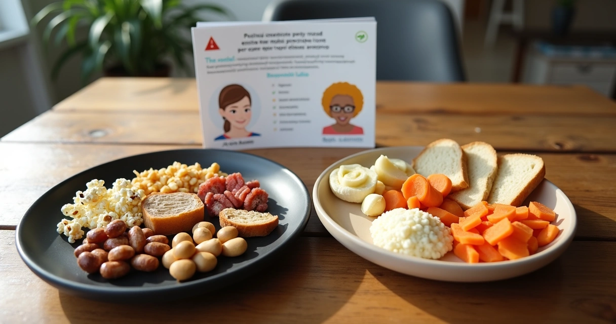 Tabela com alimentos bons e ruins para prótese flexível destacando opções seguras 