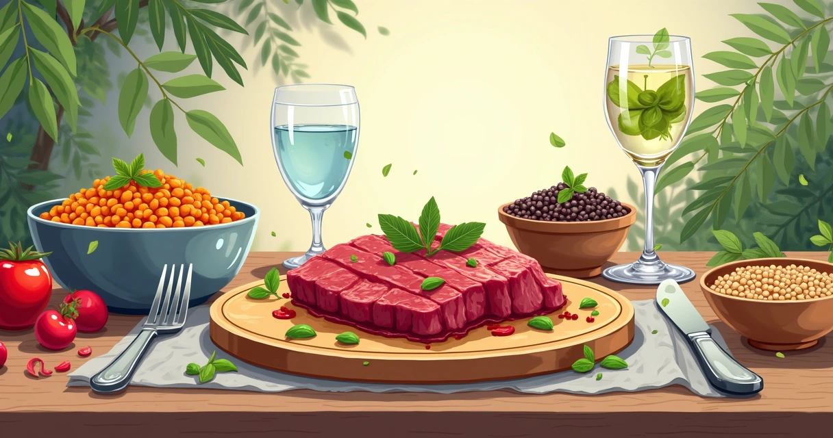 Mesa repleta de alimentos ricos em zinco: carne, ostras, leguminosas e castanhas