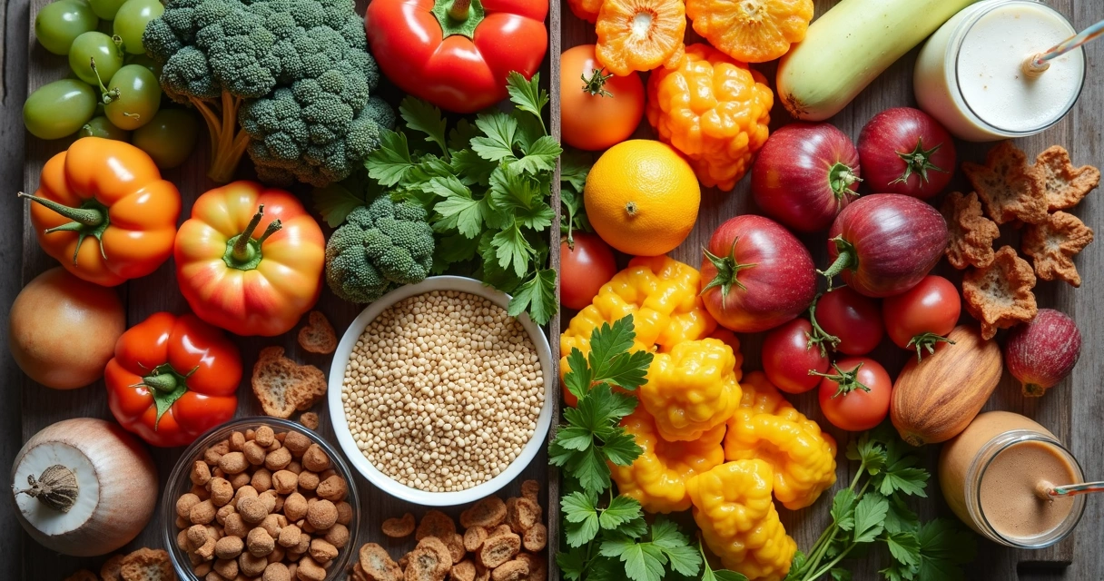 Mesa con alimentos saludables separados de tentaciones ultraprocesadas 