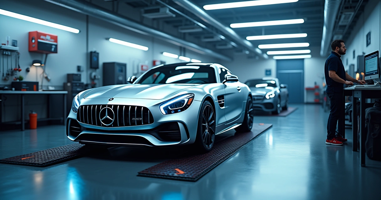 Equipamento de alinhamento 3D na oficina automotiva 