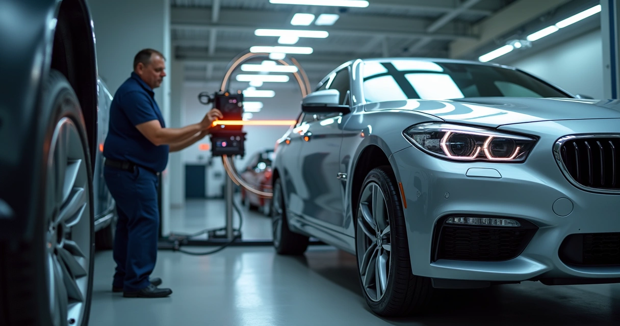 Serviço de alinhamento 3D em pneu de carro