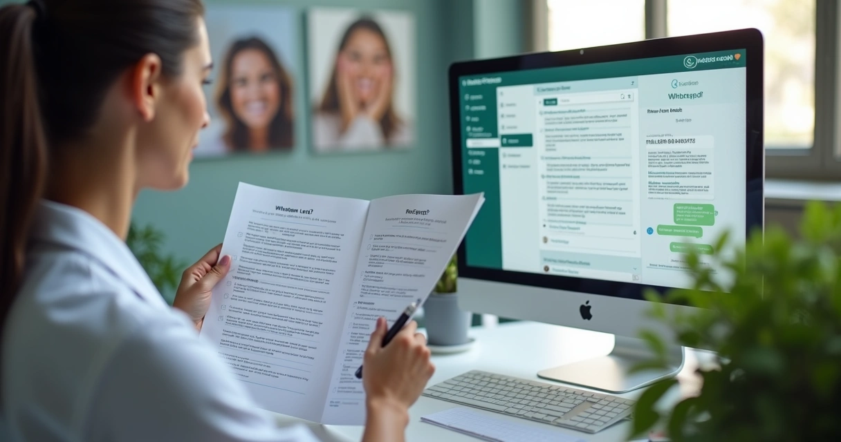 Profissional de clínica alinhando mensagem de atendimento ao marketing digital