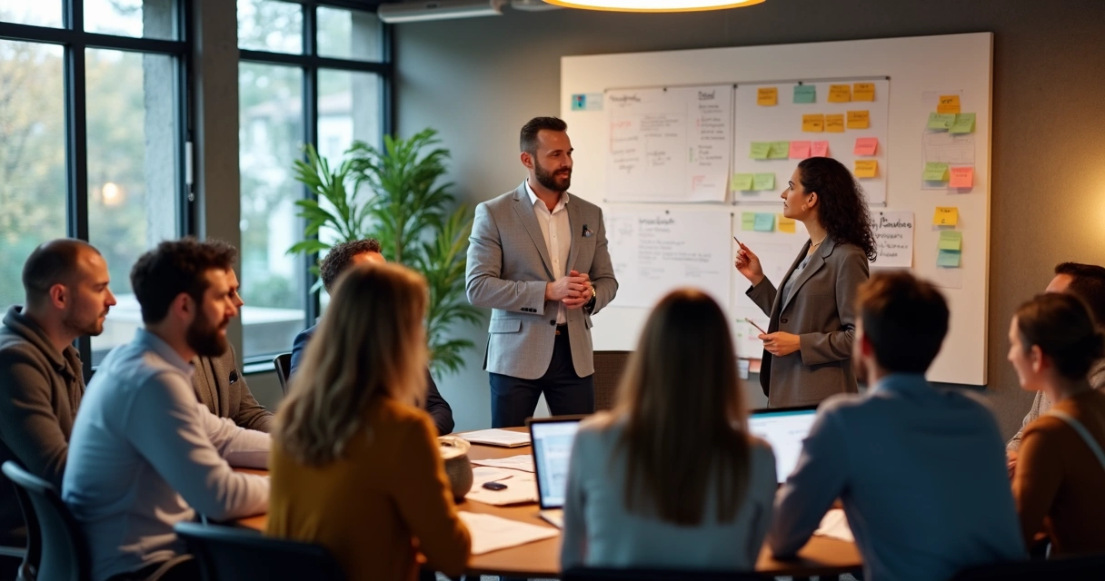 Equipe reunida para alinhamento em ambiente de trabalho