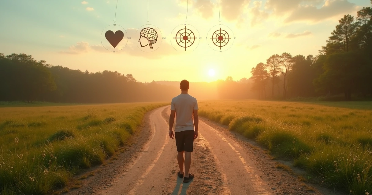 Pessoa em pé em encruzilhada refletindo sobre escolhas alinhadas a valores pessoais 