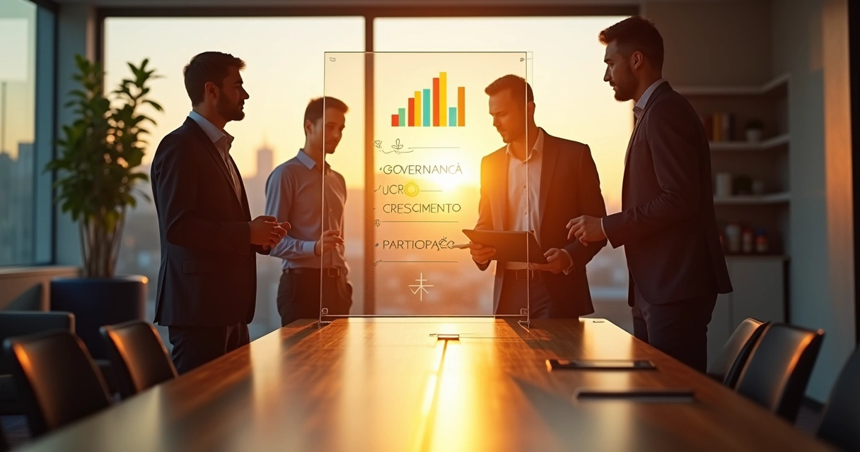 Sócios alinhando metas de parceria em quadro com gráficos 