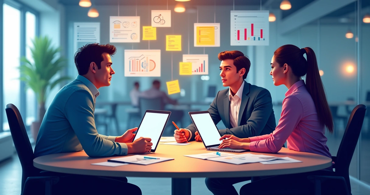 Reunião colaborativa entre times de marketing e vendas