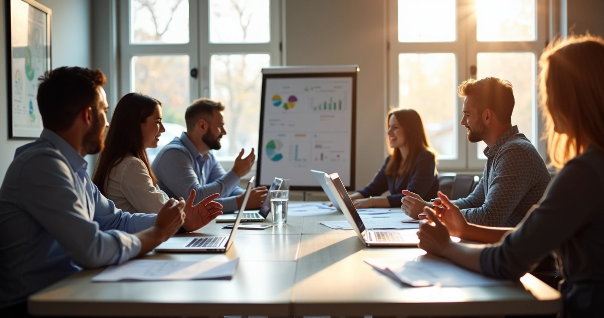 Reunião de alinhamento entre time técnico e líderes de negócios 