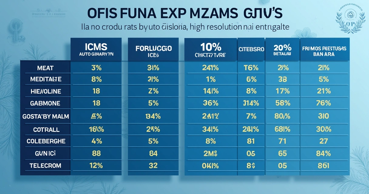 Tabela de alíquotas de ICMS por produto em Pernambuco 