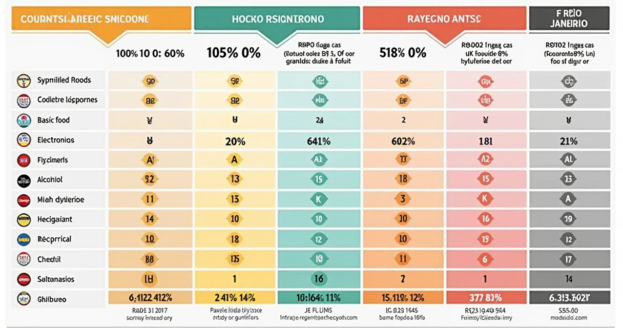 Tabela mostrando alíquotas do ICMS para diferentes produtos no RJ 