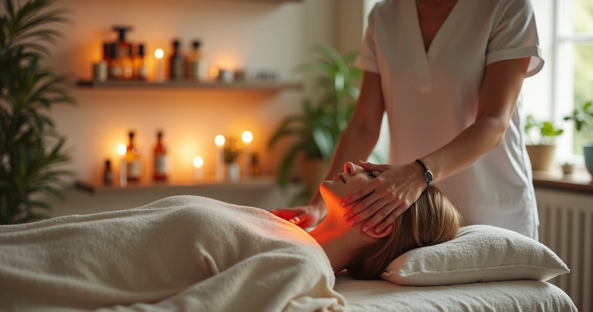 Paciente recebendo massagem terapêutica em ambiente confortável 