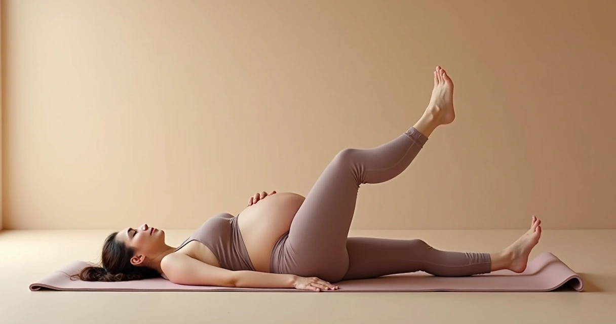 Gestante alongando em posição de gato no pilates 
