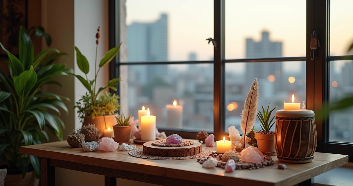 Altar xamânico pequeno em apartamento 