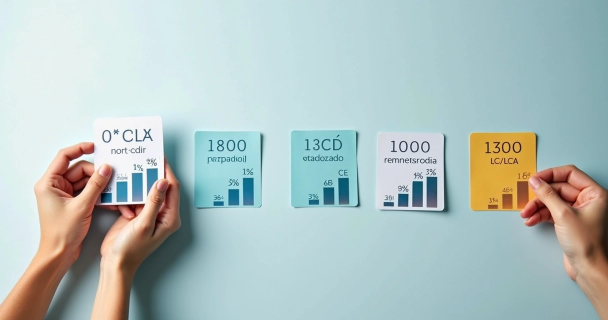 Diferentes opções de investimentos bancários arrumadas lado a lado 