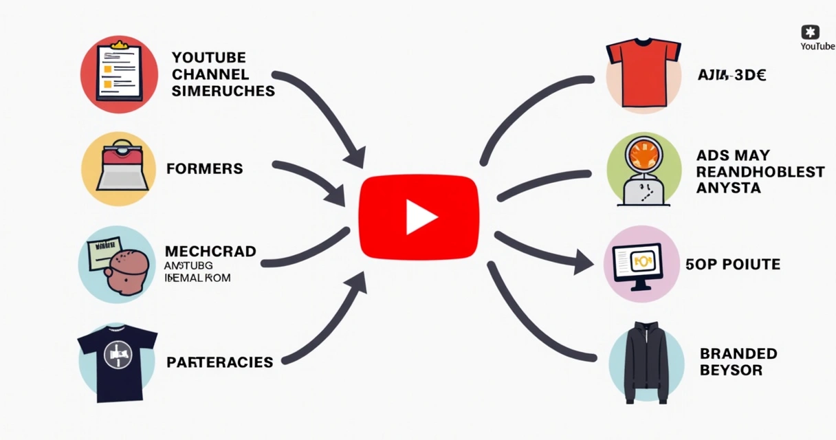 Ilustração mostrando diferentes fontes de receita para criadores no YouTube 